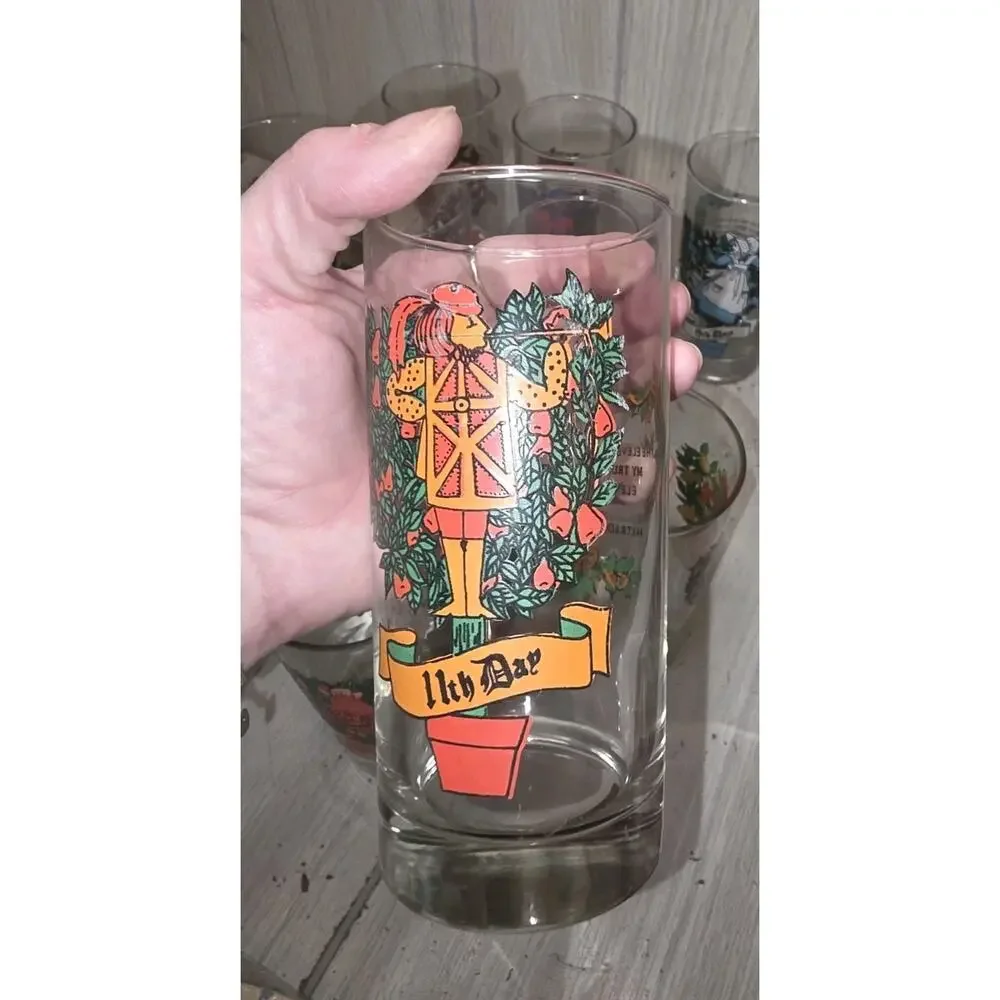 Vtg Indiana Glass 12 Days Of Christmas Glasses 12oz With Box Barware Holiday